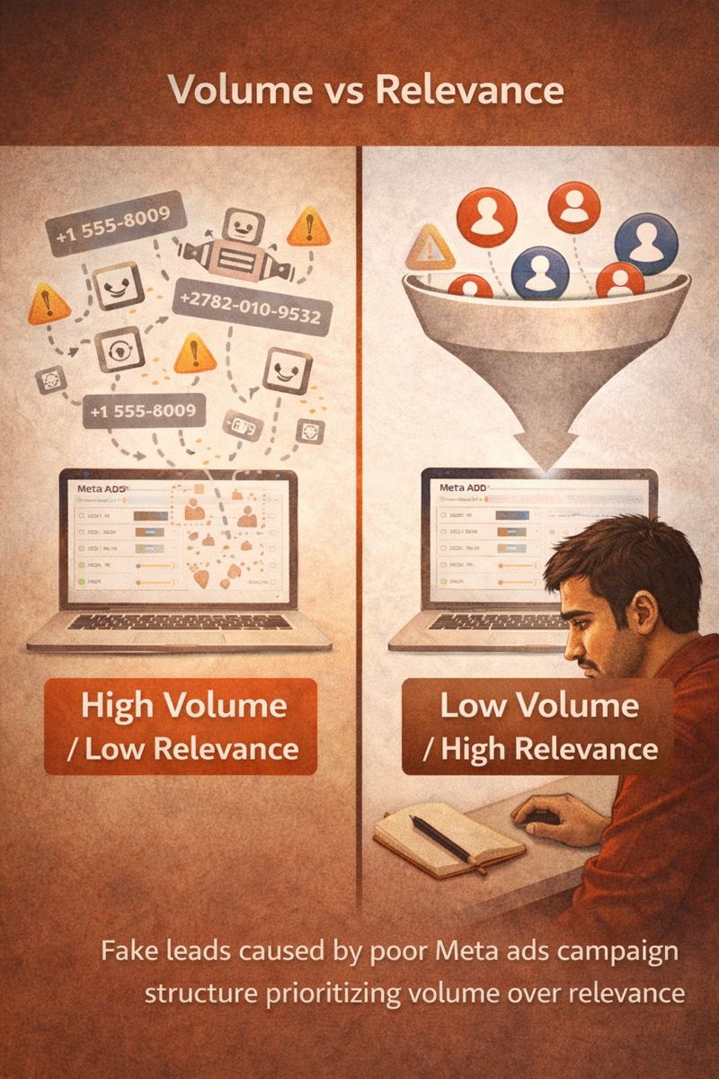 Fake leads caused by poor Meta ads campaign structure prioritizing volume over relevance