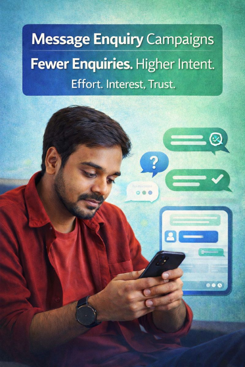 Person actively chatting on WhatsApp or Messenger for business enquiry, showing high intent message enquiry campaign